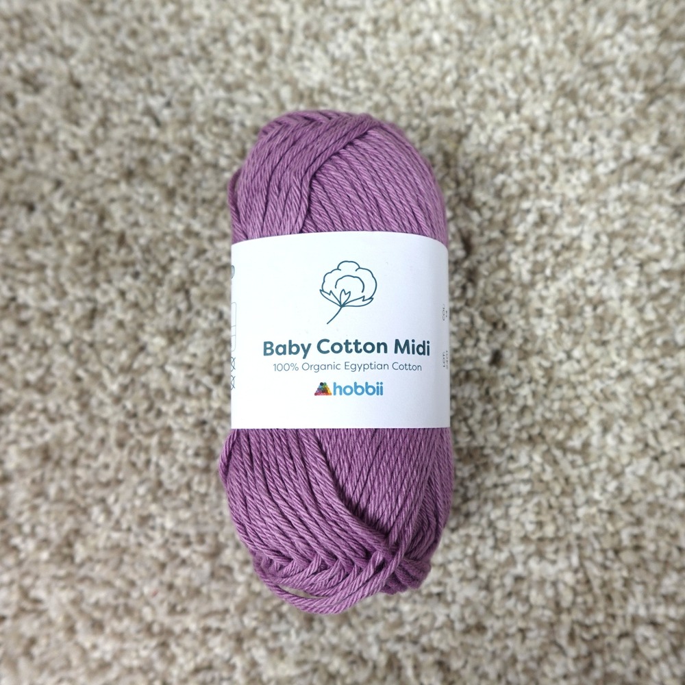 Hobbii Baby Cotton Midi 100% Organic Egyptian Cotton Yarn Color 14 Purple 50g